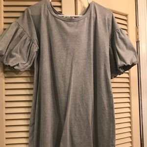 Grey t shirt dress with puffy sleeve